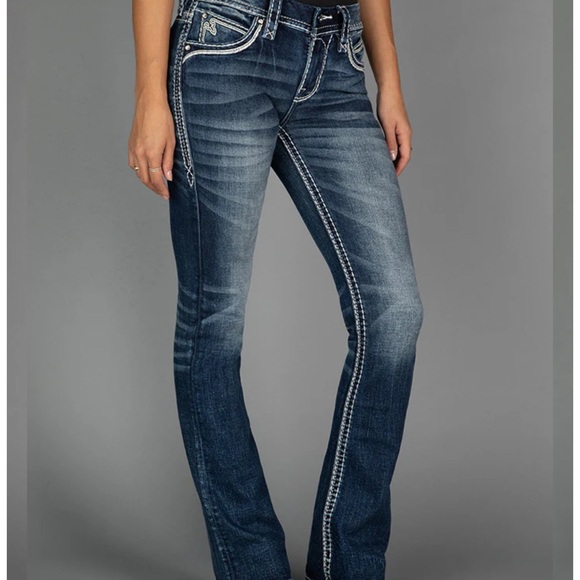 Rock Revival Esther Dark Blue Skinny Jeans with Silver Accents - Picture 3 of 7